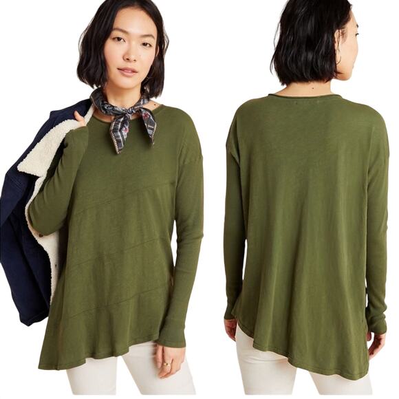 ANTHROPOLOGIE Paula Good Luck Tee Asymmetrical Hem Top T-Shirt Cotton - Picture 1 of 6